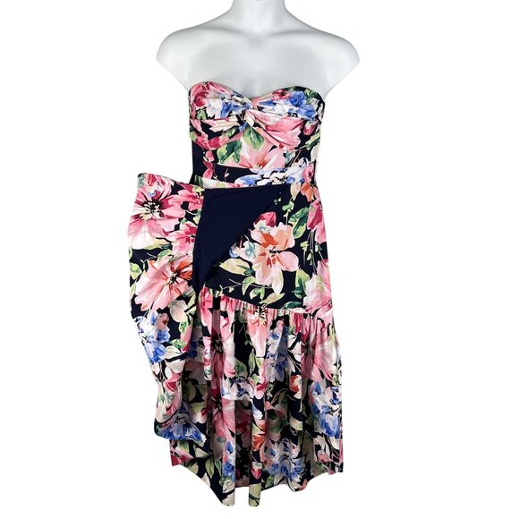 Eliza J  6 Strapless Sweetheart Bustier Floral High Low Ruffle Dress Bloomcore - Picture 9 of 16